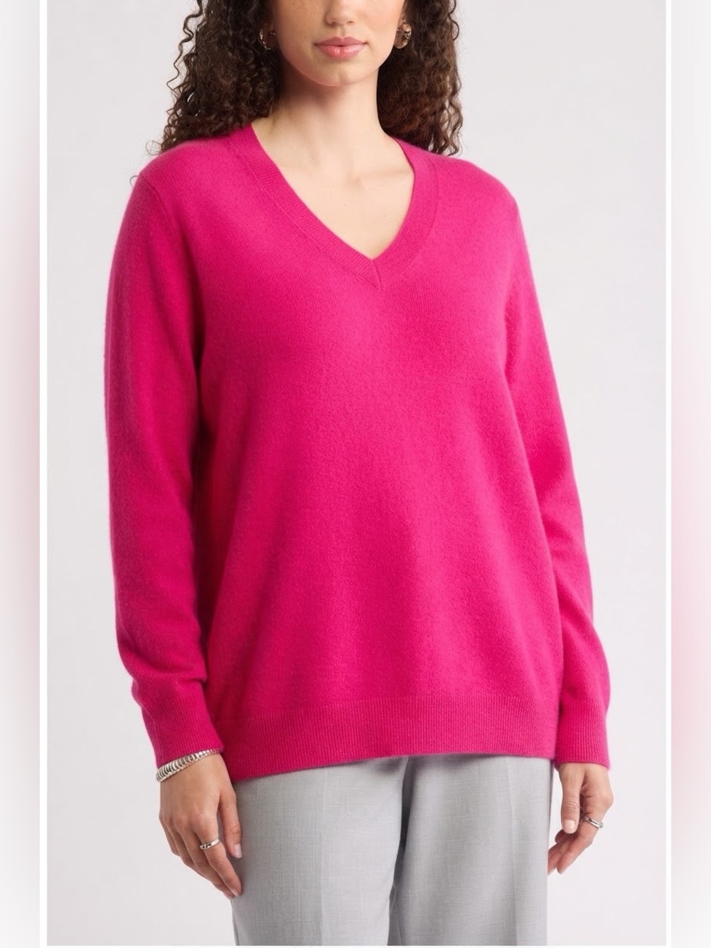 Nordstrom 100% Cashmere Pink V-Neck Pullover Sweater Size XXL